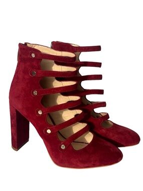 Vince Camuto Red Suede Strappy Cage Heels 5.5 Block Heel